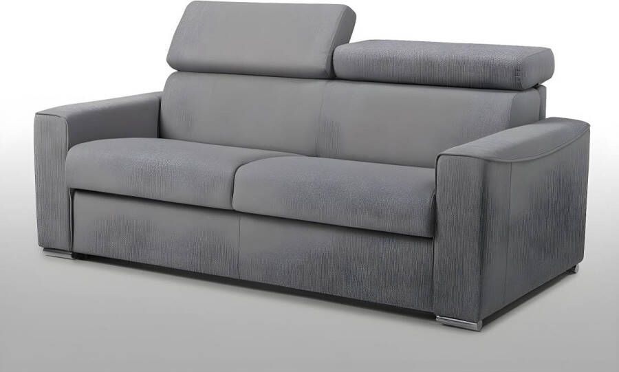 Vente-unique Driezits express slaapbank van stof VIZIR Grijs Slaapafmeting met brede latten 140 cm Matras 18 cm L 196 cm x H 95 cm x D 94 cm - Foto 3