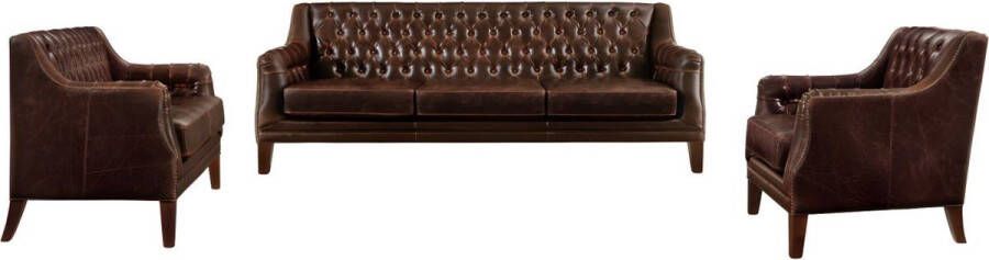 LINEA SOFA Driezits- tweezitsbank en fauteuil van leer COLBERT Bruin L 194.5 cm x H 84 cm x D 84 cm