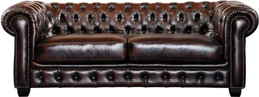 LINEA SOFA Driezitsbank Chesterfield BRENTON 100% buffelleer bruin tinten L 201 cm x H 73 cm x D 96 cm