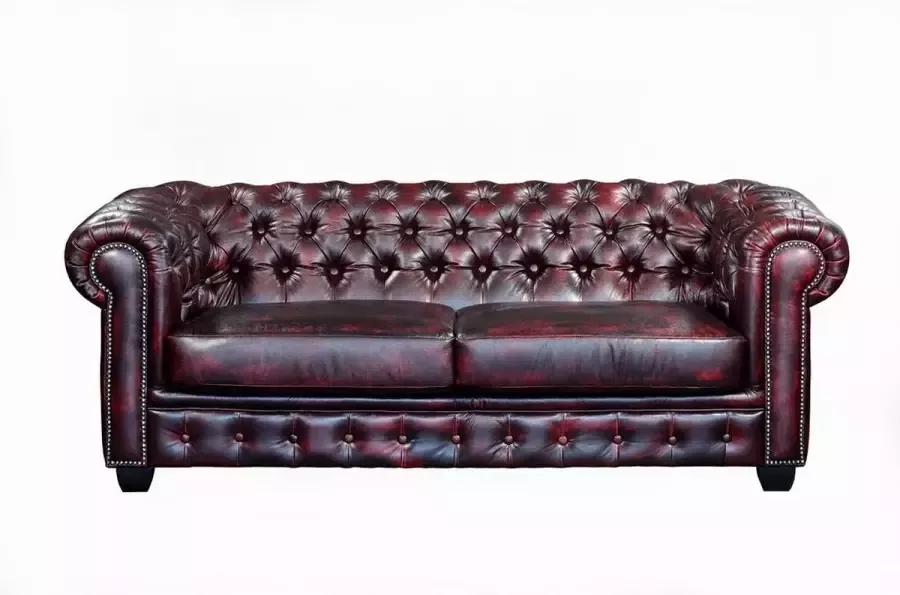 LINEA SOFA Driezitsbank Chesterfield BRENTON 100% buffelleer cherry L 201 cm x H 73 cm x D 96 cm