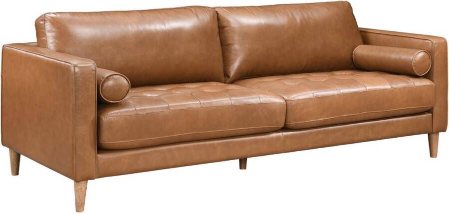 LINEA SOFA Driezitsbank van 100 % premium bruin buffelleer met vintage-stijl BAROTA L 219 cm x H 89 cm x D 95 cm