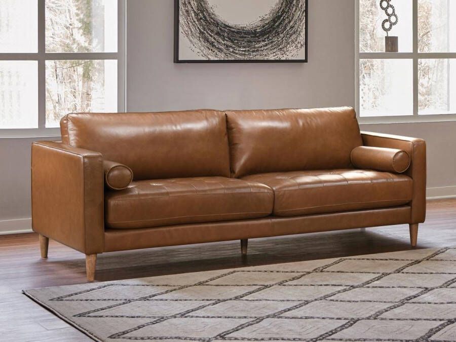 LINEA SOFA Driezitsbank van 100 % premium bruin buffelleer met vintage-stijl BAROTA L 219 cm x H 89 cm x D 95 cm