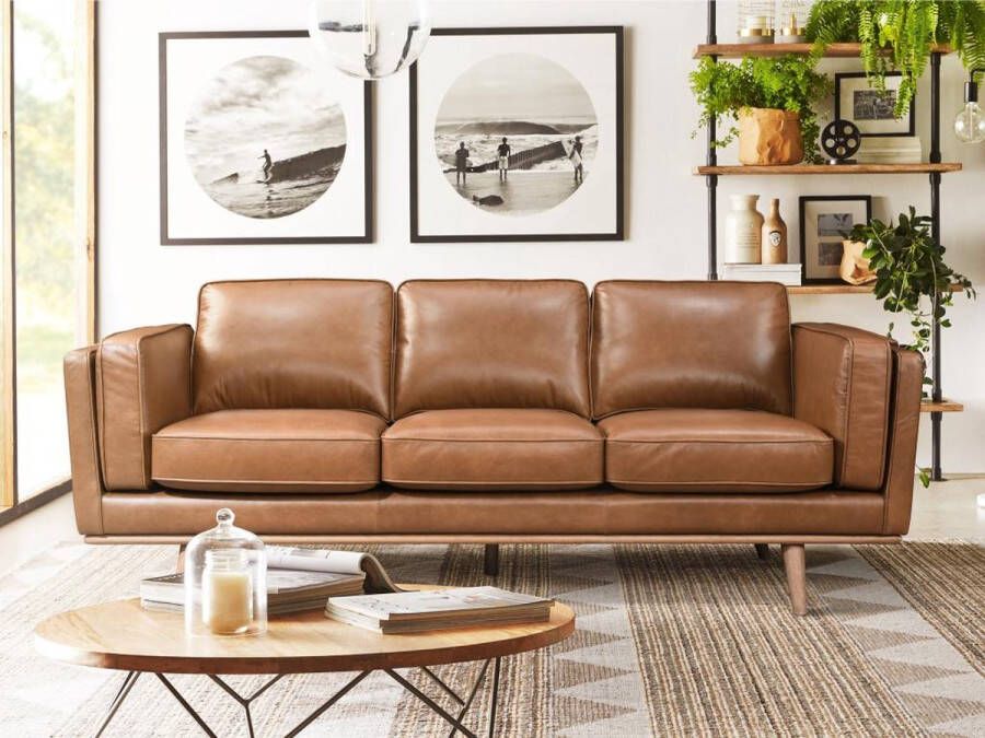 LINEA SOFA Driezitsbank van 100% premium bruin buffelleer met vintage-stijl DANILA L 219 cm x H 87 cm x D 89 cm - Foto 1