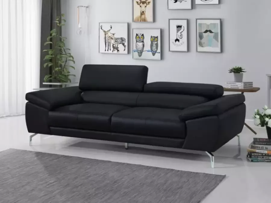 LINEA SOFA Driezitsbank van buffelleer GRETEL Zwart L 214 cm x H 91 cm x D 107 cm