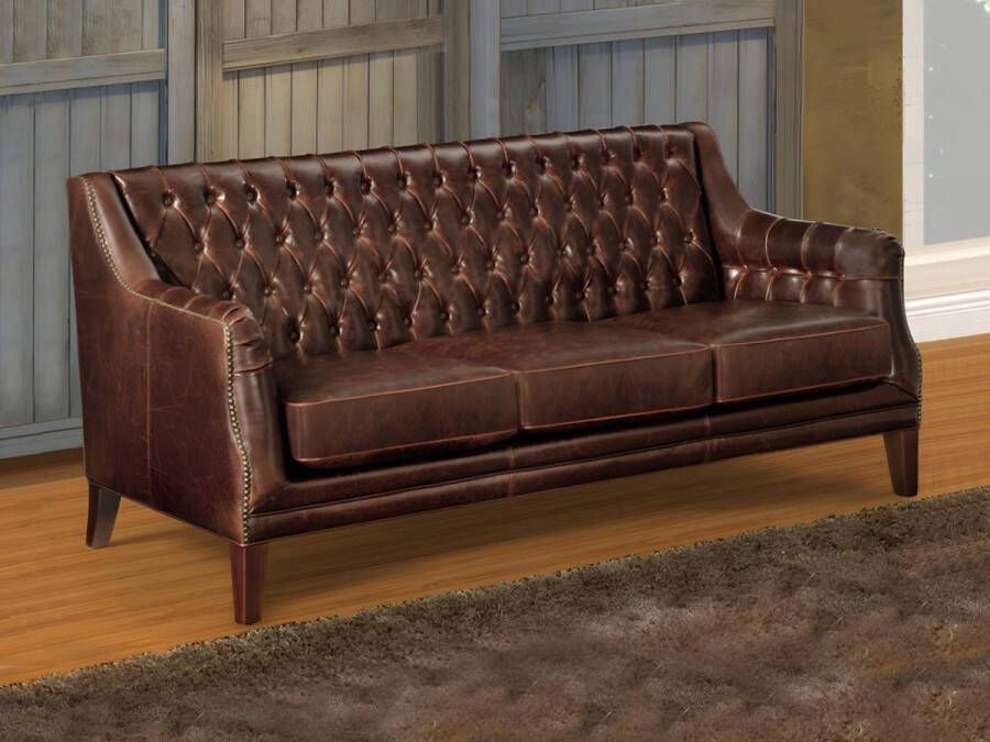 LINEA SOFA Driezitsbank van leer COLBERT Bruin L 194.5 cm x H 84 cm x D 84 cm - Foto 3