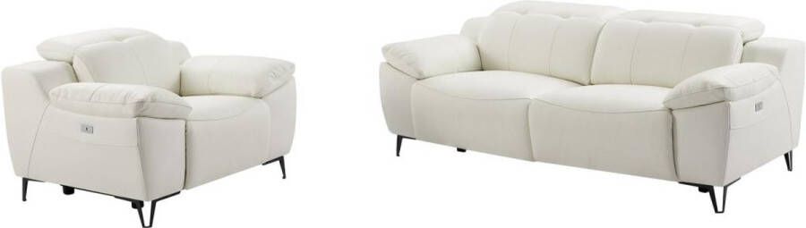 LINEA SOFA Elektrische relax-driezitsbank en -fauteuil van wit leer ROVETO L 209 cm x H 78 cm x D 112 cm - Foto 1