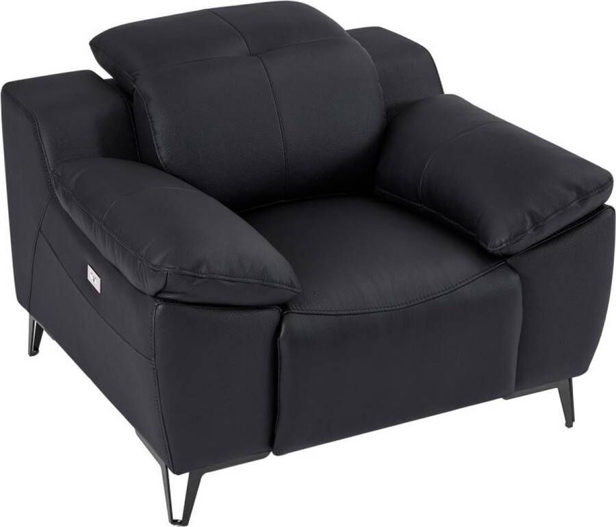 LINEA SOFA Elektrische relax-fauteuil van zwart leer ROVETO L 115 cm x H 78 cm x D 112 cm