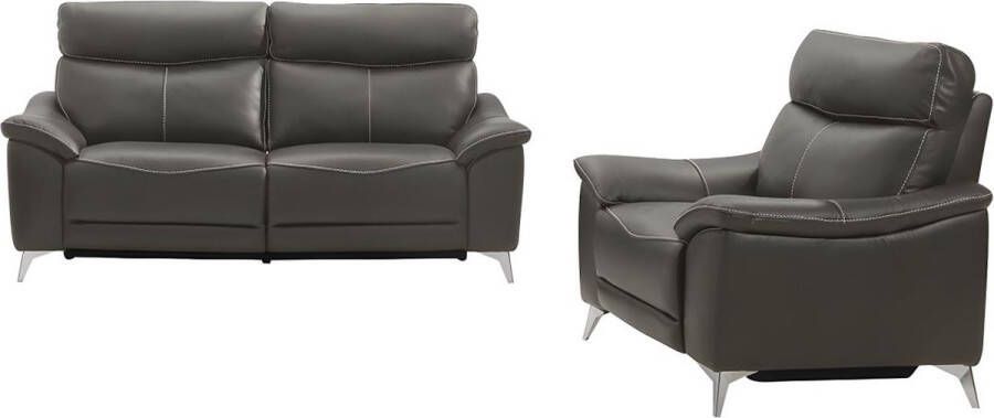 LINEA SOFA Elektrische relax-zitbank en fauteuil van leer METRONOMYA Taupe L 199 cm x H 102 cm x D 94 cm