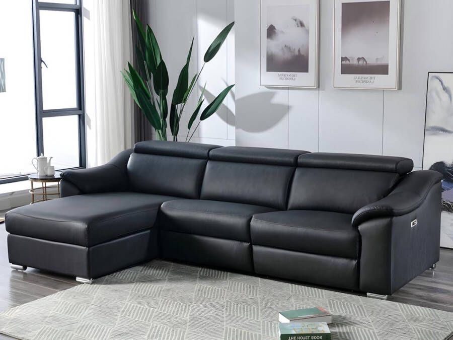 LINEA SOFA Elektrische relaxhoekbank van hoogwaardig leer PEDRERA Zwart Hoek links L 284 cm x H 100 cm x D 175 cm