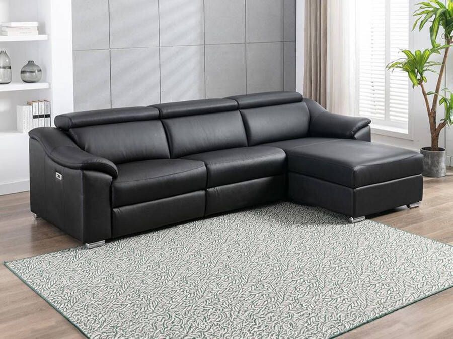 LINEA SOFA Elektrische relaxhoekbank van hoogwaardig leer PEDRERA Zwart Hoek rechts L 284 cm x H 100 cm x D 175 cm