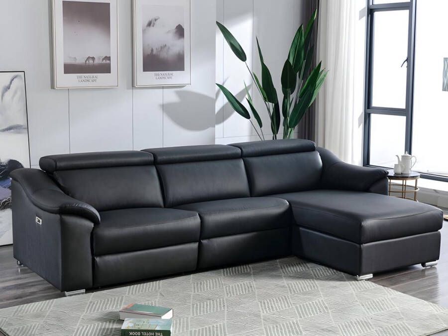 LINEA SOFA Elektrische relaxhoekbank van hoogwaardig leer PEDRERA Zwart Hoek rechts L 284 cm x H 100 cm x D 175 cm