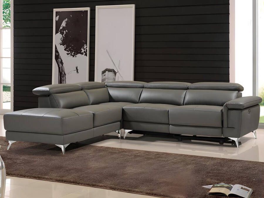 LINEA SOFA Elektrische relaxhoekbank van leer PASCALINE Antraciet Hoek links L 277 cm x H 96 cm x D 244 cm