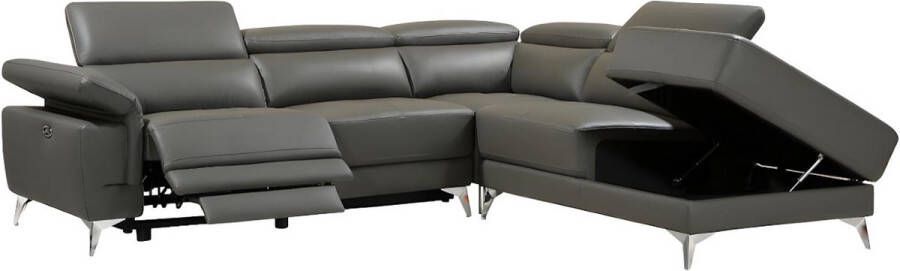 LINEA SOFA Elektrische relaxhoekbank van leer PASCALINE Antraciet Hoek rechts L 277 cm x H 96 cm x D 244 cm