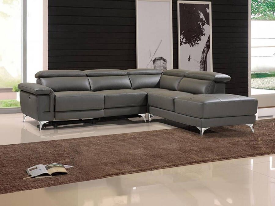 LINEA SOFA Elektrische relaxhoekbank van leer PASCALINE Antraciet Hoek rechts L 277 cm x H 96 cm x D 244 cm