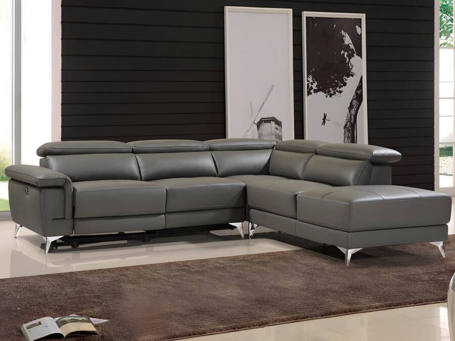 LINEA SOFA Elektrische relaxhoekbank van leer PASCALINE Antraciet Hoek rechts L 277 cm x H 96 cm x D 244 cm