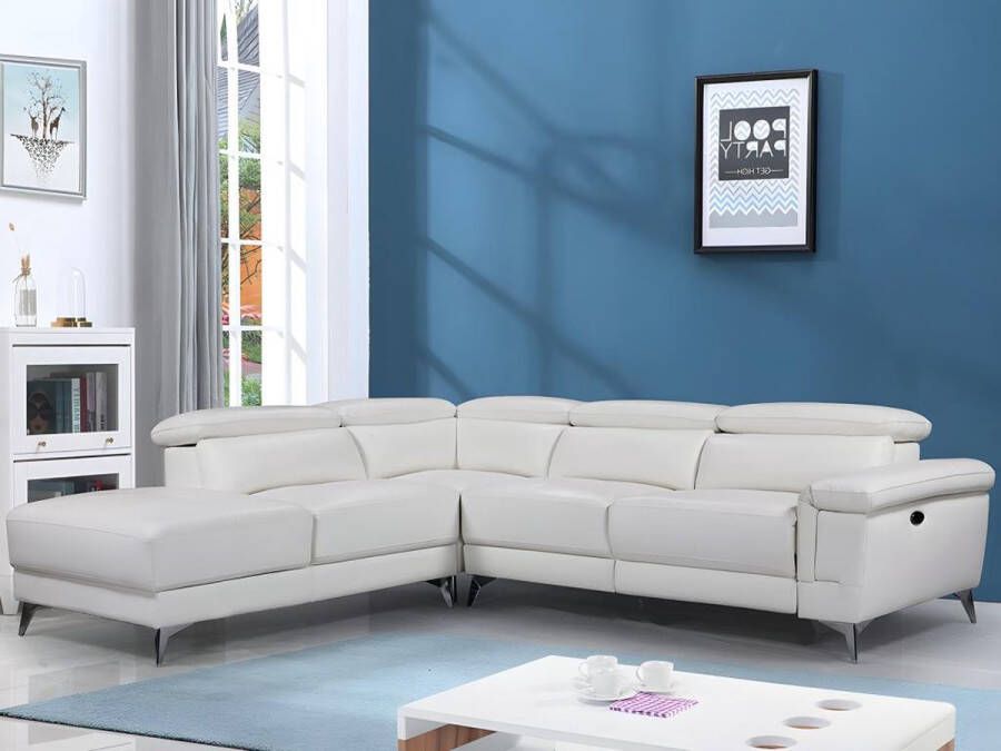 LINEA SOFA Elektrische relaxhoekbank van leer PASCALINE Ivoor Hoek links L 277 cm x H 96 cm x D 244 cm