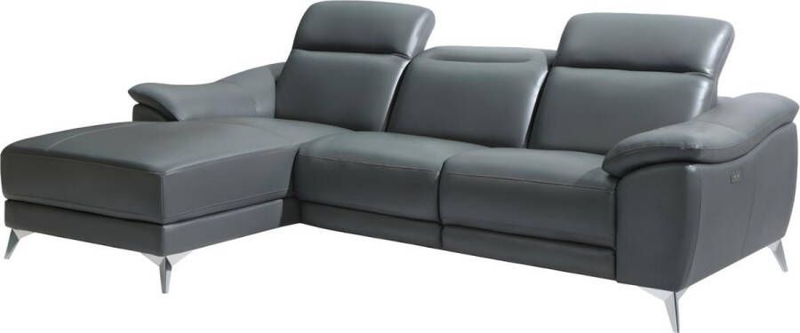 LINEA SOFA Elektrische relaxhoekbank van leer RINETO Antraciet Hoek links L 258 cm x H 98 cm x D 171 cm