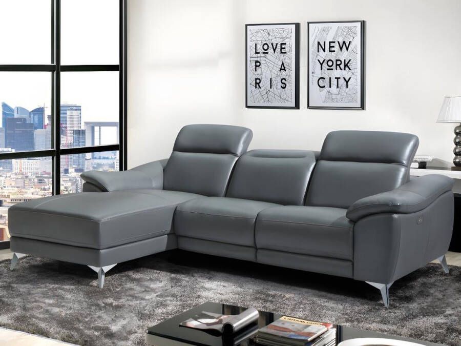 LINEA SOFA Elektrische relaxhoekbank van leer RINETO Antraciet Hoek links L 258 cm x H 98 cm x D 171 cm