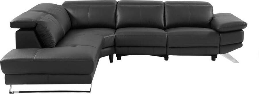 LINEA SOFA Elektrische relaxzitbank met hoek links van zwart vaarsleer PUNO II L 299 cm x H 76 cm x D 239 cm