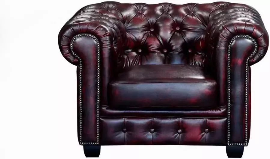 LINEA SOFA Fauteuil chesterfield BRENTON 100% buffelleer cherry L 105 cm x H 73 cm x D 96 cm - Foto 3