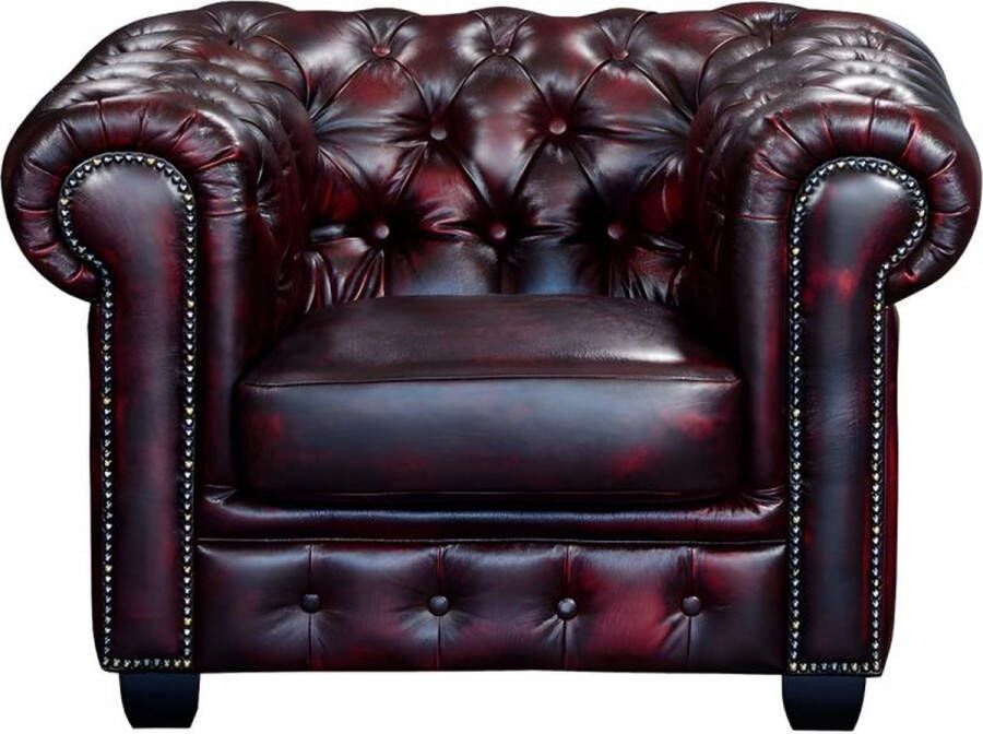 LINEA SOFA Fauteuil chesterfield BRENTON 100% buffelleer cherry L 105 cm x H 73 cm x D 96 cm