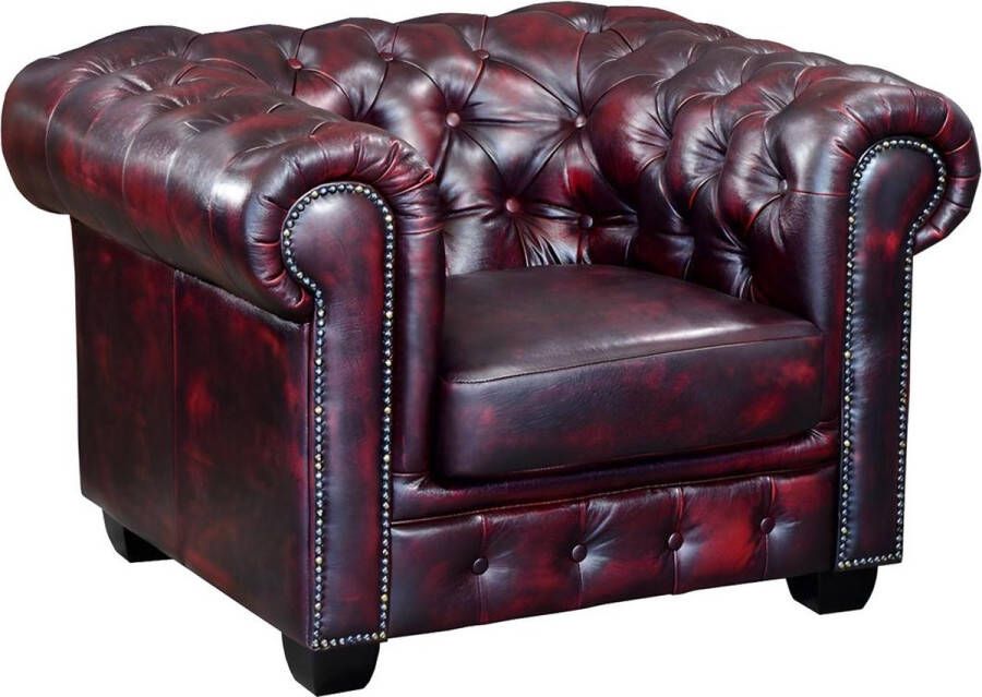 LINEA SOFA Fauteuil chesterfield BRENTON 100% buffelleer cherry L 105 cm x H 73 cm x D 96 cm - Foto 2