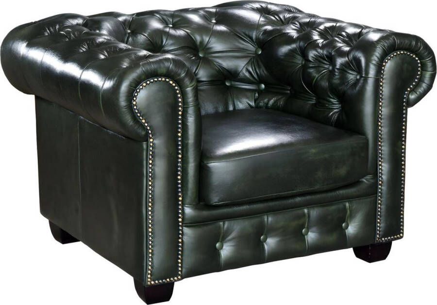 LINEA SOFA Fauteuil chesterfield BRENTON 100% buffelleer empire groen L 105 cm x H 73 cm x D 96 cm - Foto 1