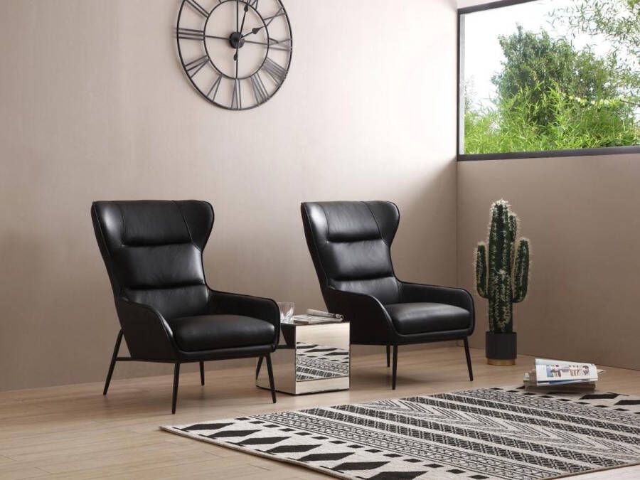 LINEA SOFA Fauteuil van zwart buffelleder DINNIA L 69 cm x H 95 cm x D 95 cm