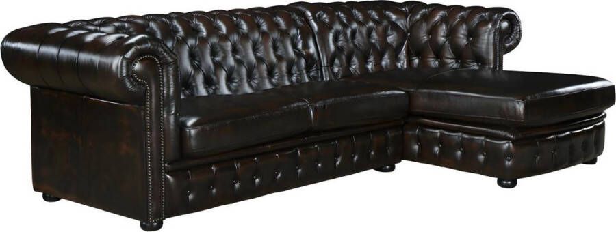 LINEA SOFA Hoekbank chesterfield BRENTON 100% buffelleer Chocolade met kastanjereflecties Hoek rechts L 274 cm x H 82 cm x D 166 cm - Foto 1