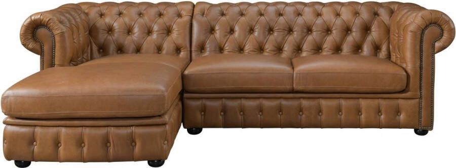 Vente-unique Hoekbank chesterfield BRENTON 100% buffelleer Hoek links Vintage caramel L 274 cm x H 82 cm x D 166 cm - Foto 2