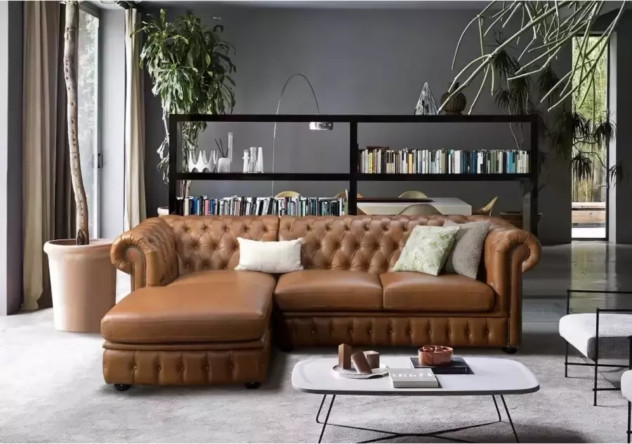 Vente-unique Hoekbank chesterfield BRENTON 100% buffelleer Hoek links Vintage caramel L 274 cm x H 82 cm x D 166 cm - Foto 3