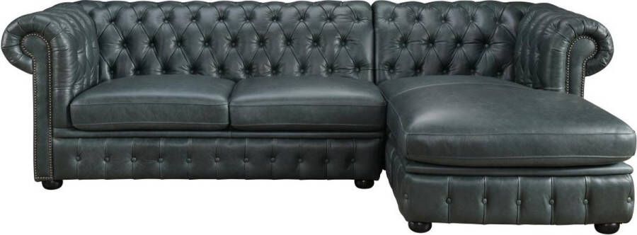 LINEA SOFA Hoekbank chesterfield BRENTON 100% buffelleer Hoek rechts Spaans groen L 274 cm x H 82 cm x D 166 cm - Foto 2