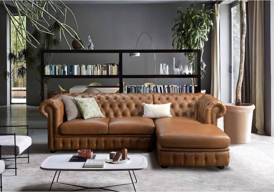 Vente-unique Hoekbank chesterfield BRENTON 100% buffelleer Hoek rechts Vintage caramel L 274 cm x H 82 cm x D 166 cm - Foto 2