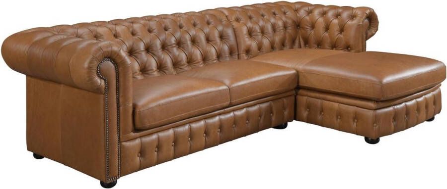 Vente-unique Hoekbank chesterfield BRENTON 100% buffelleer Hoek rechts Vintage caramel L 274 cm x H 82 cm x D 166 cm - Foto 3