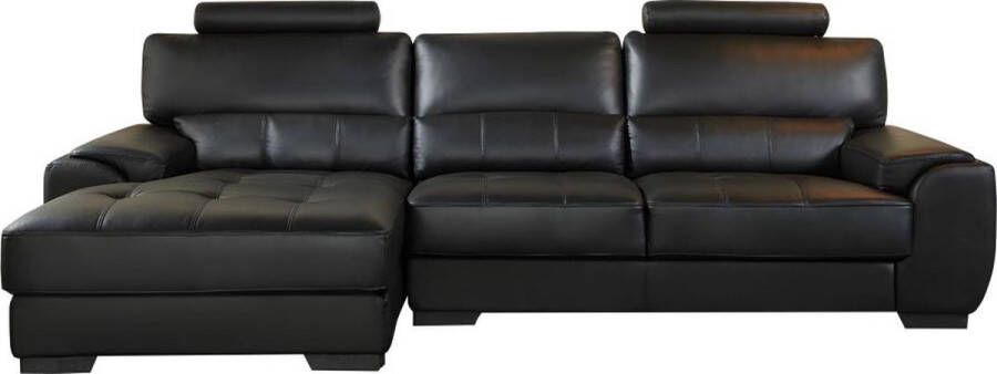 LINEA SOFA Hoekbank en poef van leer METROPOLITAN II zwart hoek links L 275 cm x H 94 cm x D 152 cm