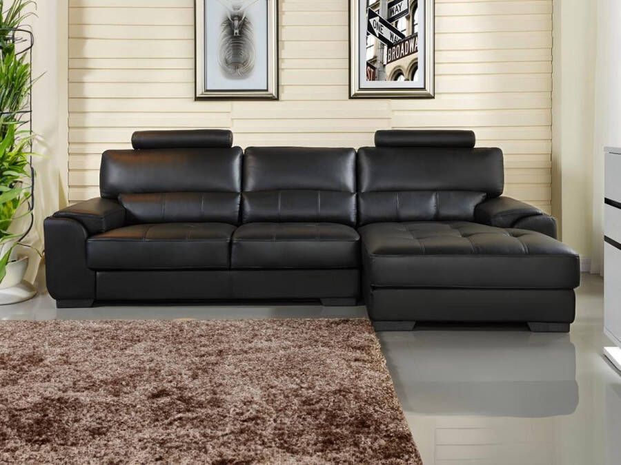 LINEA SOFA Hoekbank en poef van leer METROPOLITAN II zwart hoek rechts L 275 cm x H 94 cm x D 152 cm