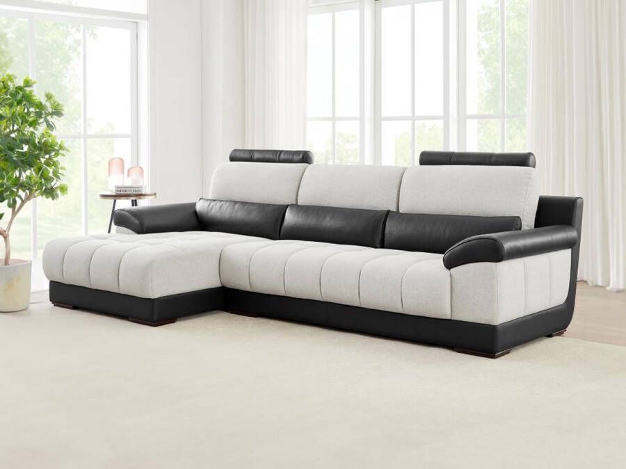 LINEA SOFA Hoekbank in zwart en crème stof en leer Hoek links ARAGON L 290 cm x H 84 cm x D 154 cm - Foto 2