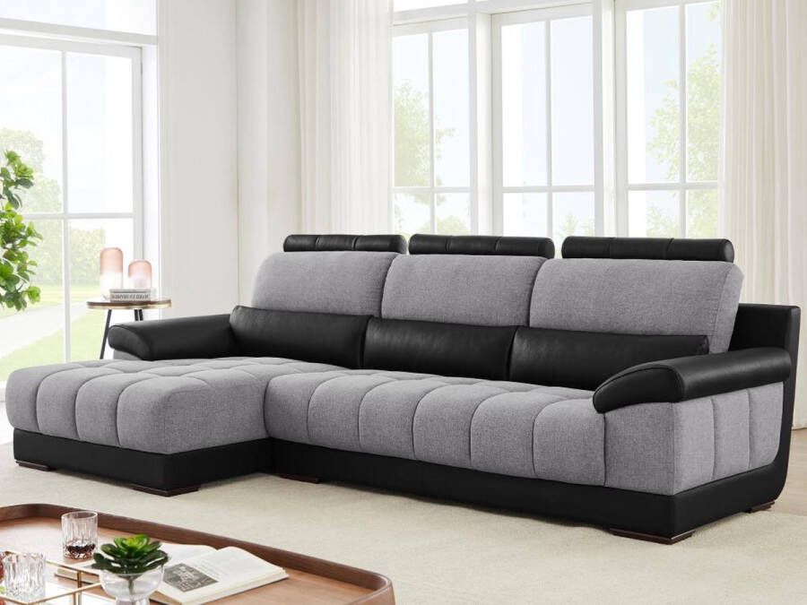 LINEA SOFA Hoekbank in zwart en grijze stof en leer Hoek links ARAGON L 290 cm x H 84 cm x D 154 cm - Foto 1