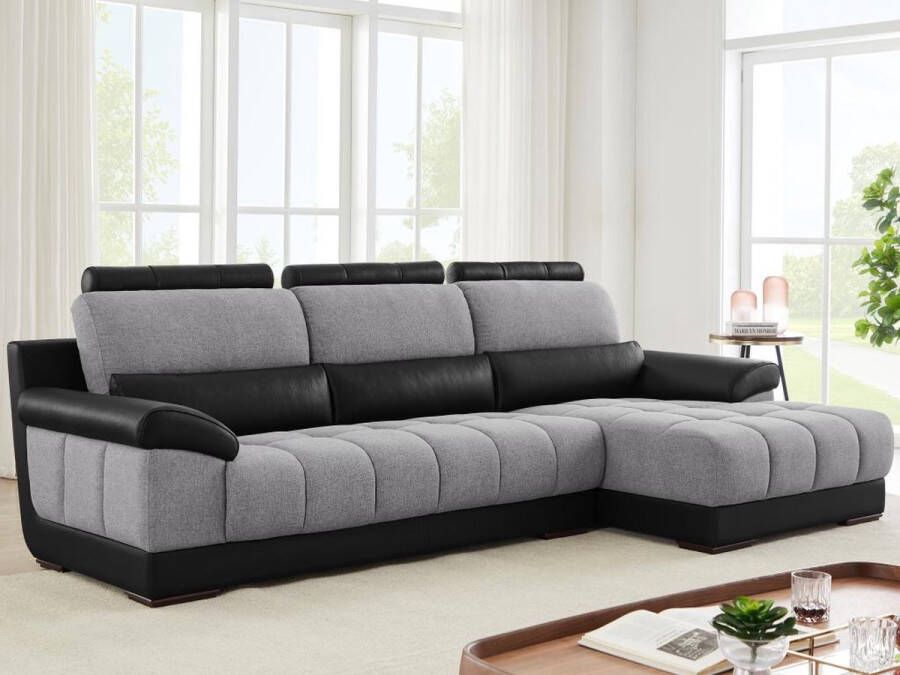 LINEA SOFA Hoekbank in zwart en grijze stof en leer Hoek rechts ARAGON L 290 cm x H 84 cm x D 154 cm