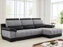 LINEA SOFA Hoekbank in zwart en grijze stof en leer Hoek rechts ARAGON L 290 cm x H 84 cm x D 154 cm - Thumbnail 1