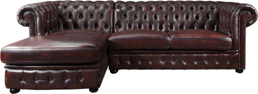 LINEA SOFA Hoekbank van 100% buffelleer Chesterfield BRENTON Kersenrood Hoek links L 274 cm x H 82 cm x D 166 cm - Foto 2