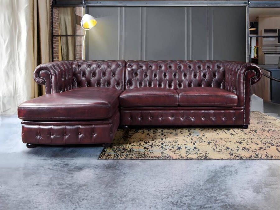 LINEA SOFA Hoekbank van 100% buffelleer Chesterfield BRENTON Kersenrood Hoek links L 274 cm x H 82 cm x D 166 cm - Foto 1