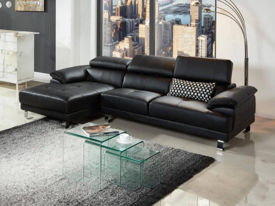 LINEA SOFA Hoekbank van hoogwaardig leer EXCELSIOR II zwart hoek links L 265 cm x H 74 cm x D 165 cm