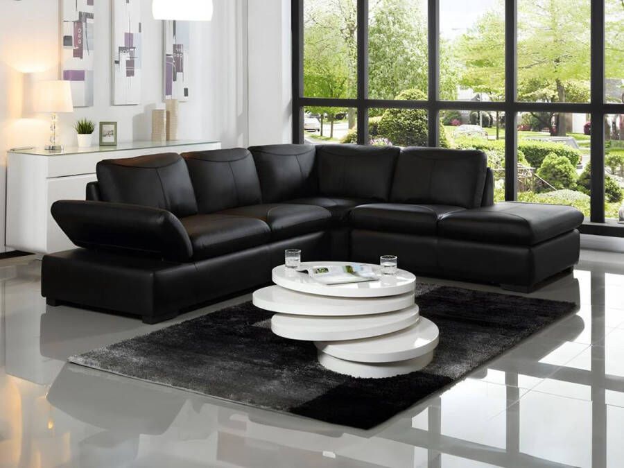 LINEA SOFA Hoekbank van leer ONYX II zwart hoek links L 268 cm x H 79 cm x D 231 cm