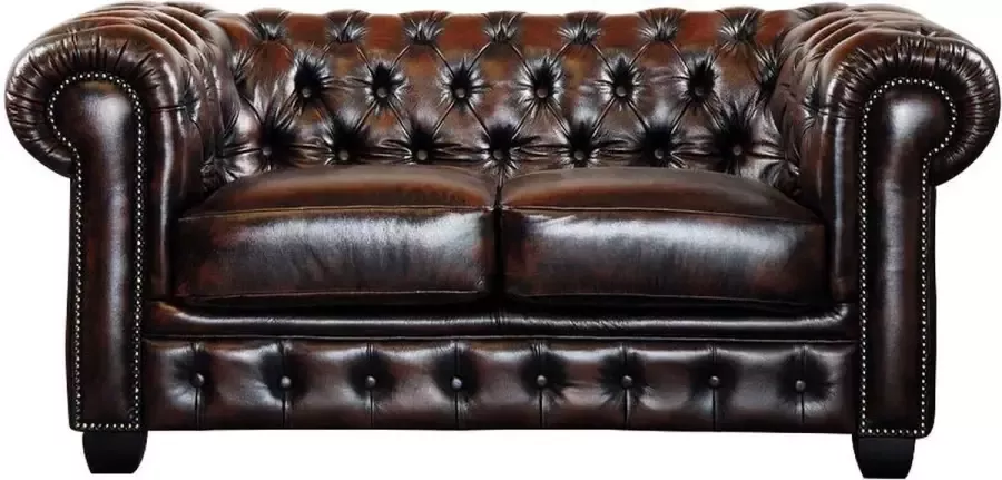 Vente-unique Tweezitsbank Chesterfield BRENTON 100% buffelleer bruin tinten L 160 cm x H 73 cm x D 96 cm - Foto 4