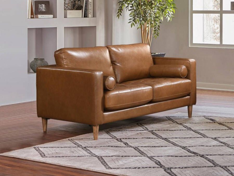 LINEA SOFA Tweezitsbank van 100 % premium bruin buffelleer met vintage-stijl BAROTA L 158 cm x H 89 cm x D 95 cm