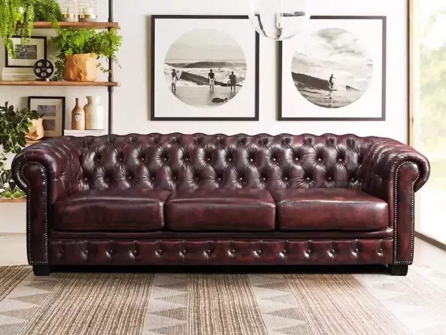 Vente-unique Vierzits chesterfieldbank BRENTON 100% buffelleer Cherry L 240 cm x H 73 cm x D 99 cm - Foto 3