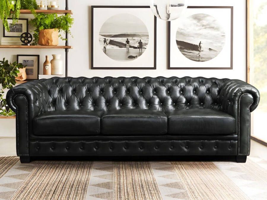 LINEA SOFA Vierzits chesterfieldbank BRENTON 100% buffelleer Donkergroen L 240 cm x H 73 cm x D 99 cm