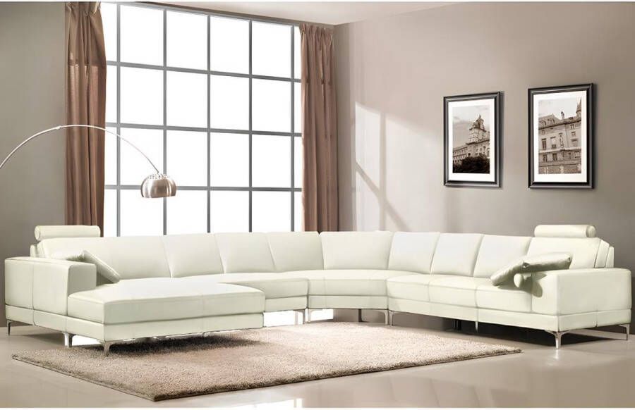 LINEA SOFA XXL zevenzitsbank hoogwaardig leer DONATELLO II ivoor hoek links L 384 cm x H 91 cm x D 335 cm