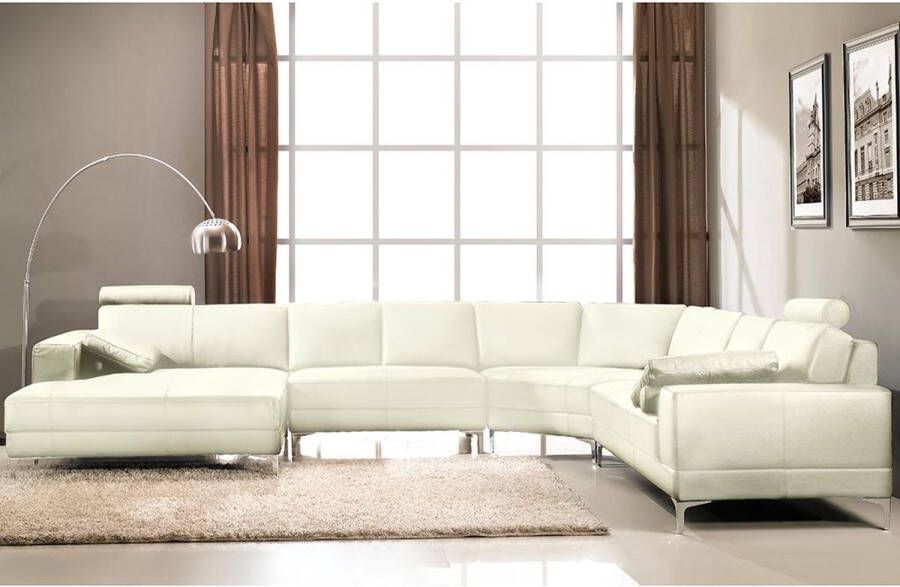 LINEA SOFA XXL zevenzitsbank hoogwaardig leer DONATELLO II ivoor hoek links L 384 cm x H 91 cm x D 335 cm